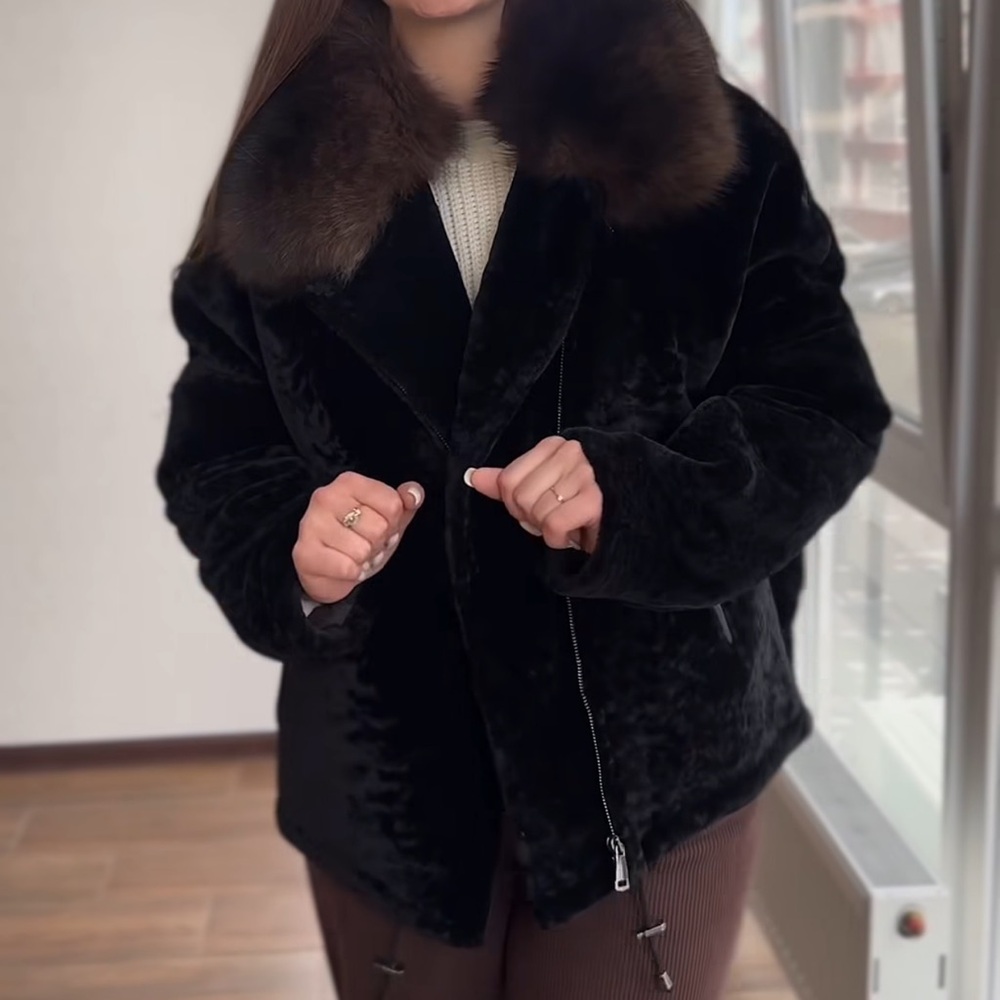 Genuine leather, genuine lamb fur jacket